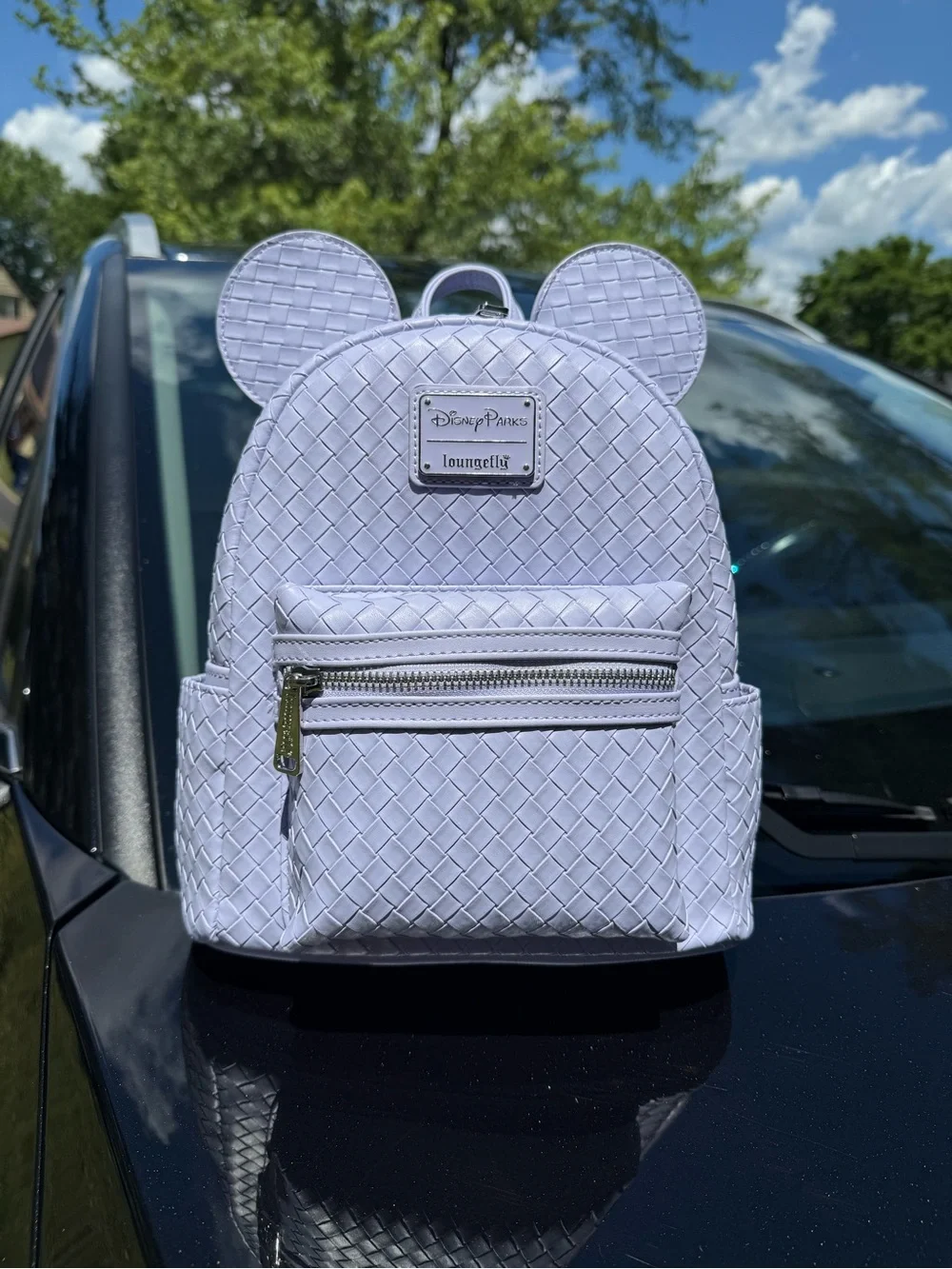 Loungefly Lavender Woven Faux Leather Mini Backpack with Ears